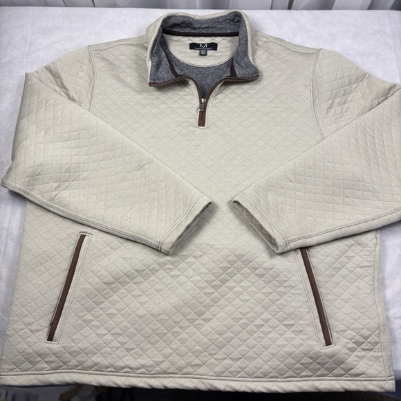 Magaschoni Other - Magaschoni Pullover Mens 2XL Beige Diamond Quilted Half Zip Sweater Pockets
